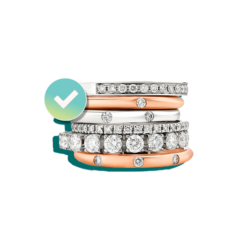 6 stacked diamond wedding bands insured by BriteCo Jewelry Insurance