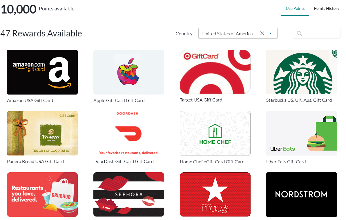 images of different gift cards available using BriteCo Rewards program such Amazon, Best Buy and Apple Gift cards