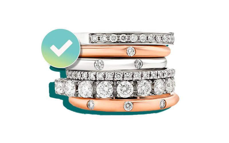 Stack of 6 wedding bands insured by BriteCo Jewelry Insurance
