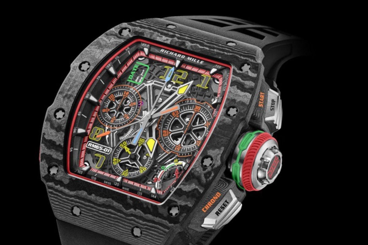 A black Richard Mille RM 65-01 wrist watch
