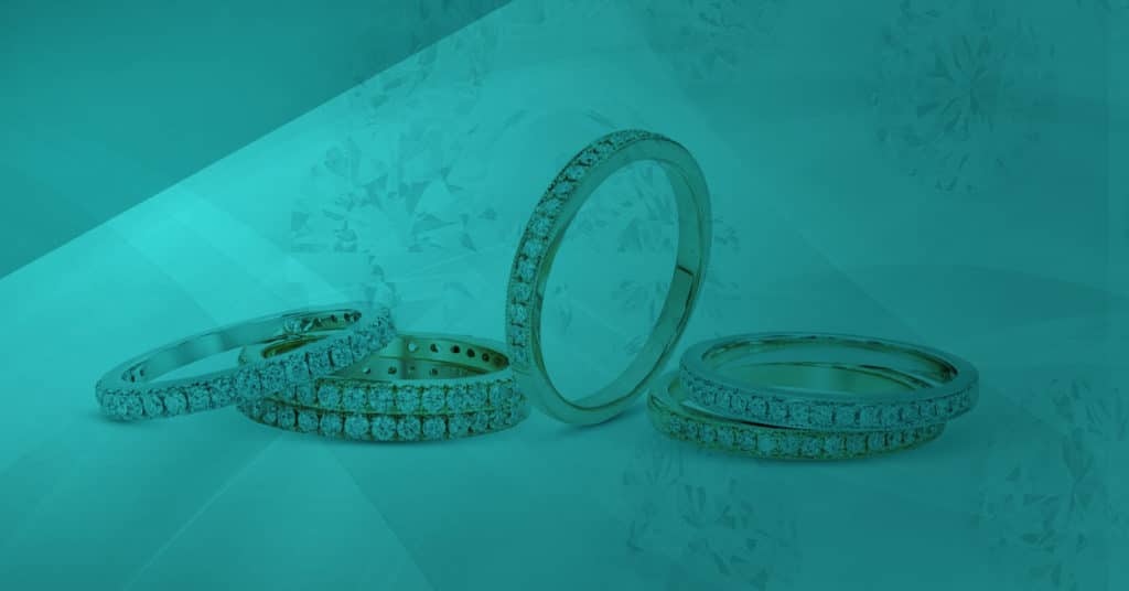 image of rose gold and white gold diamond eternity rings