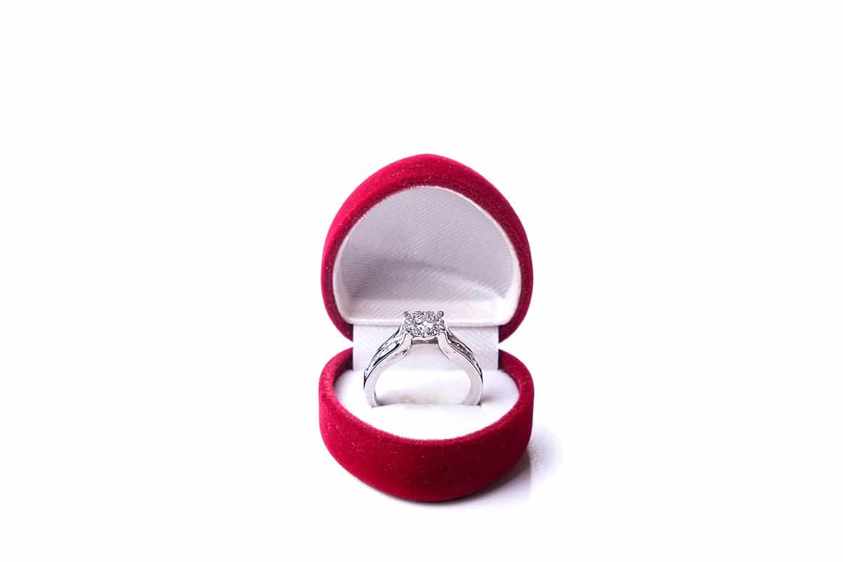 Engagement ring in a red engagement case