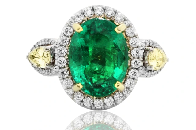 emerald ring and diamond in gold, wedding jewelry