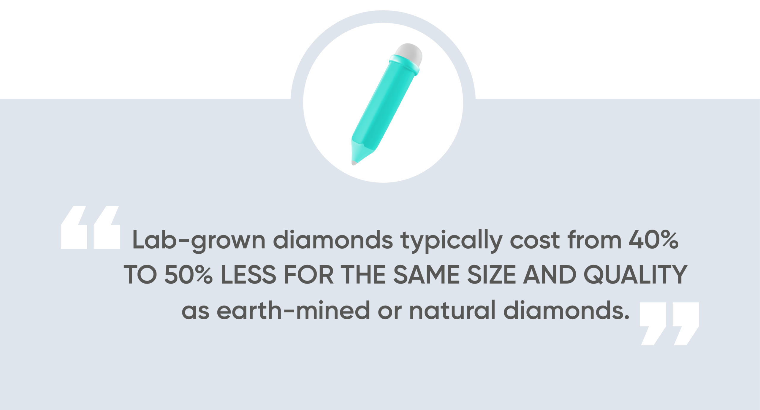 lab-grown diamonds typically cost from 40% to 50% less for the same size and quality as earth-mined or natural diamonds. 