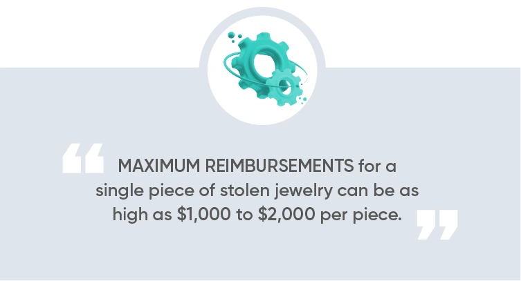 Maximum reimbursements for a single piece of stolen jewelry can be as high as $1,000 to $2,000 per piece. 