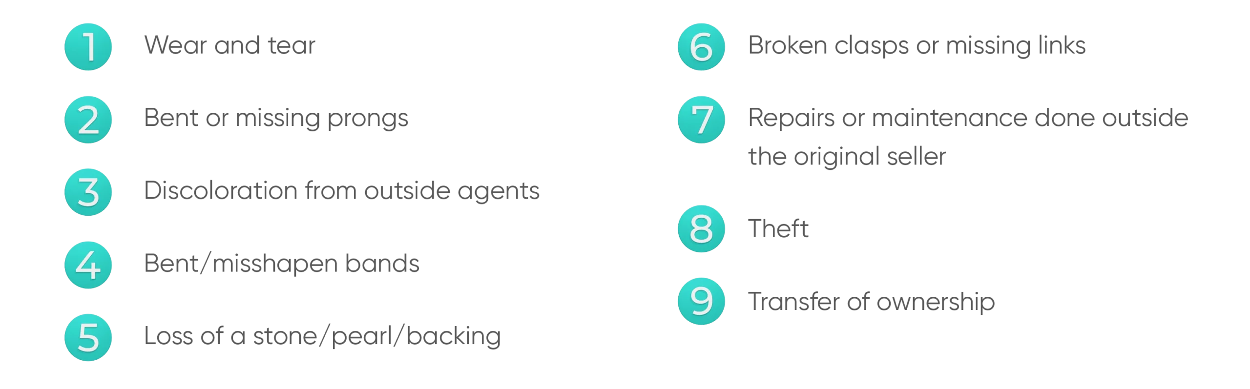 list of items not covered by a typical jewelry warranty