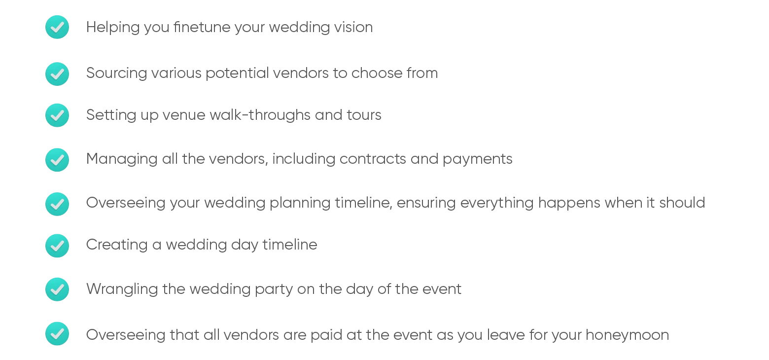 Services a full-time wedding planner