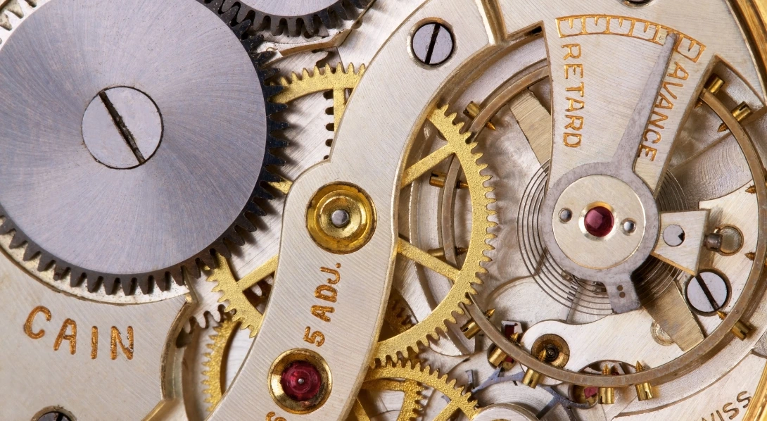 Closeup of ETA watch movement