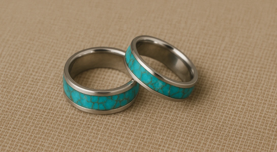Wedding rings with turquoise inlay