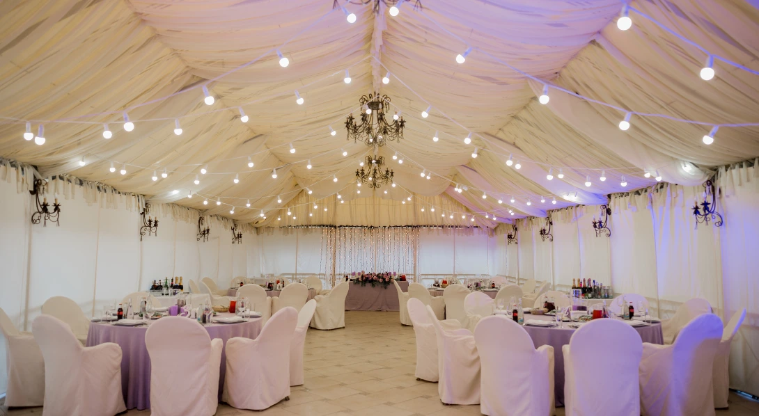 Tent set up in backyard