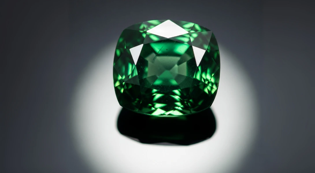Green sapphire on rock