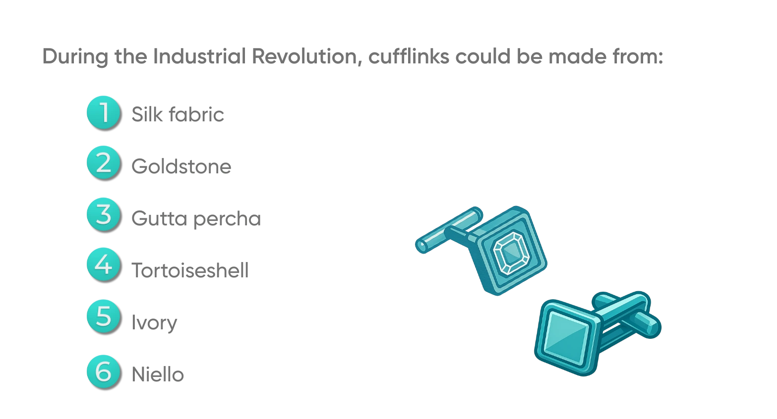 Cufflinks around this time period reflected Victorian aesthetics