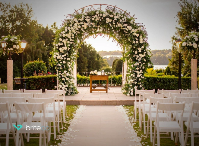 Empty wedding venue in open field