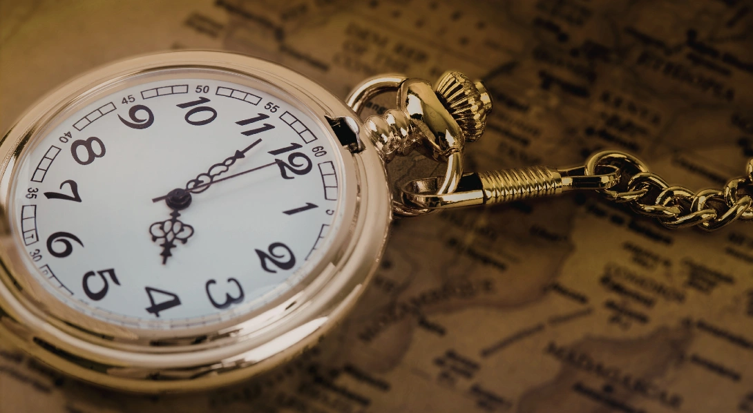 Antique pocket watch on white background