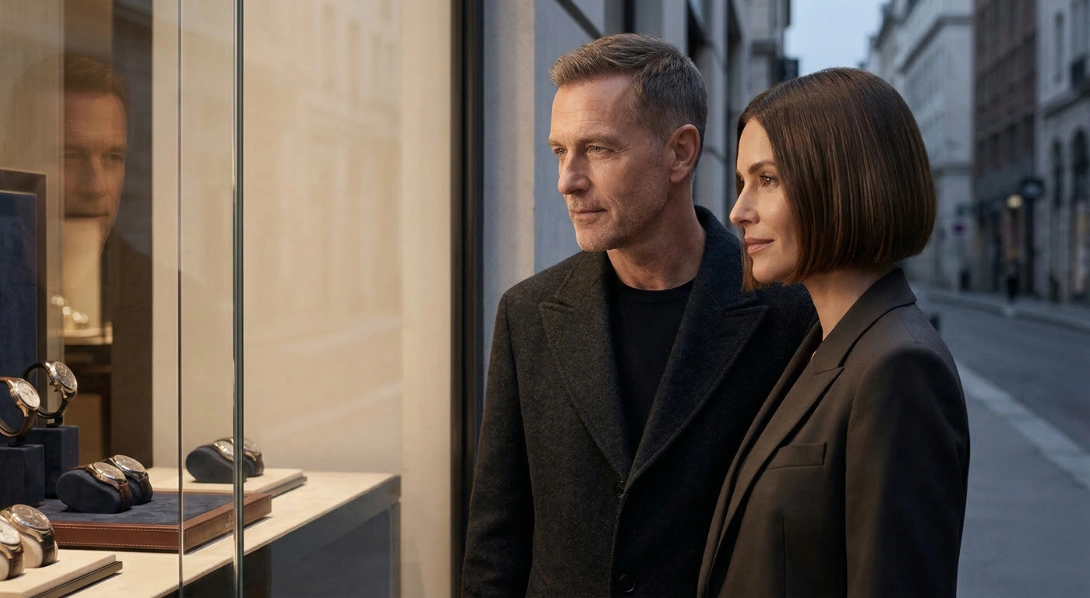 Man and woman window shopping