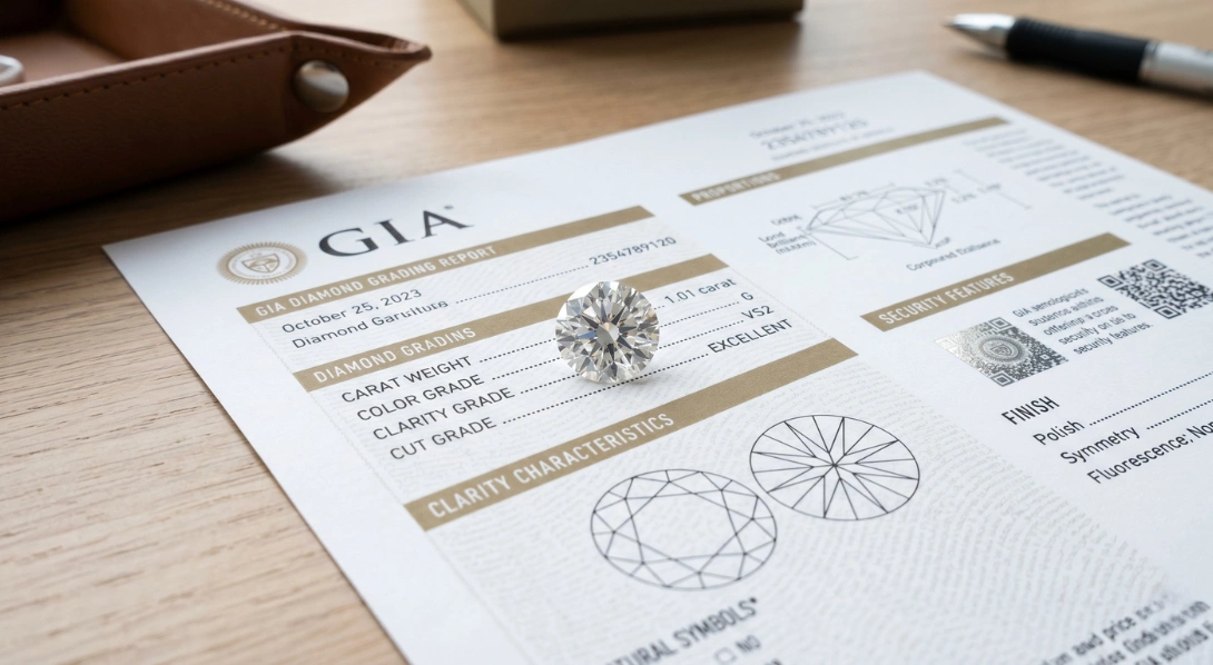 Diamond lying on grading report