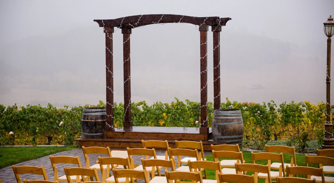 Rain on wedding ceremony chair